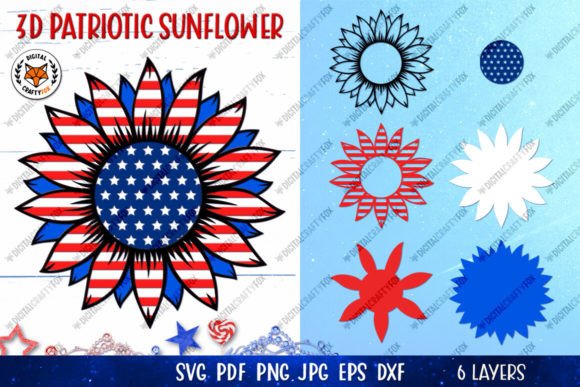 3D Patriotic Sunflower Layered: 3D SVG for Paper Flowers