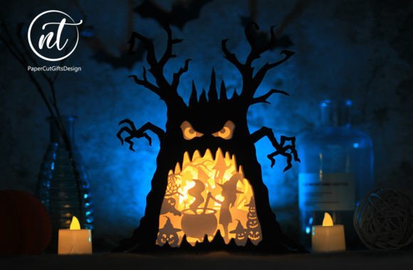Halloween Ghost Tree Little Witch 3D SVG Shadow Boxes