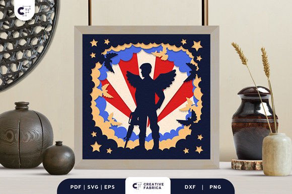 Memorial Soldier with Wings Paper Cut 3D SVG People