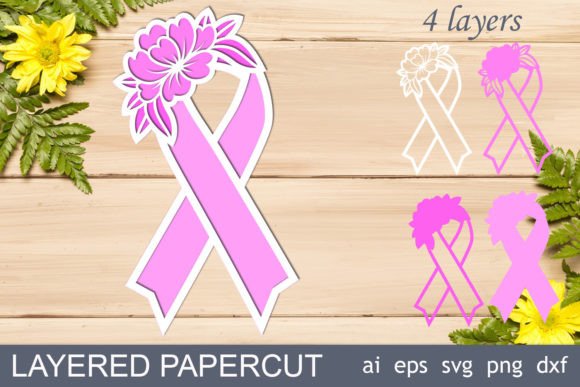 Pink Ribbon 3D SVG Shapes for Breast Cancer