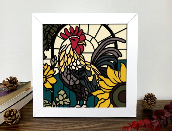 Rooster Stained Glass 3D SVG Shadow Boxes