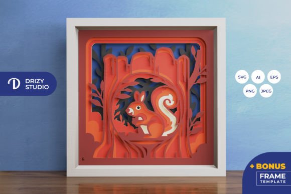 Squirrel on Tree Trunk 3D Layered SVG for Shadow Boxes