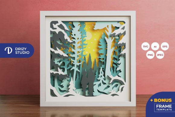 Winter 3D SVG: Couple in Forest Shadowbox